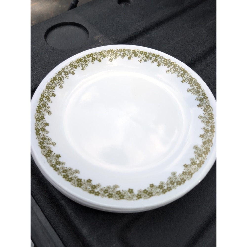 Corelle Spring Blossom Green Crazy Daisy Luncheon~Salad Plates 8.5" lot-8 Vtg